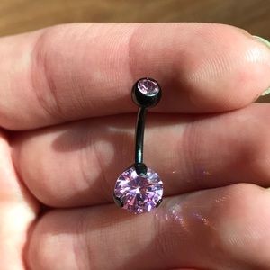 Pink gem black navel (belly button) ring